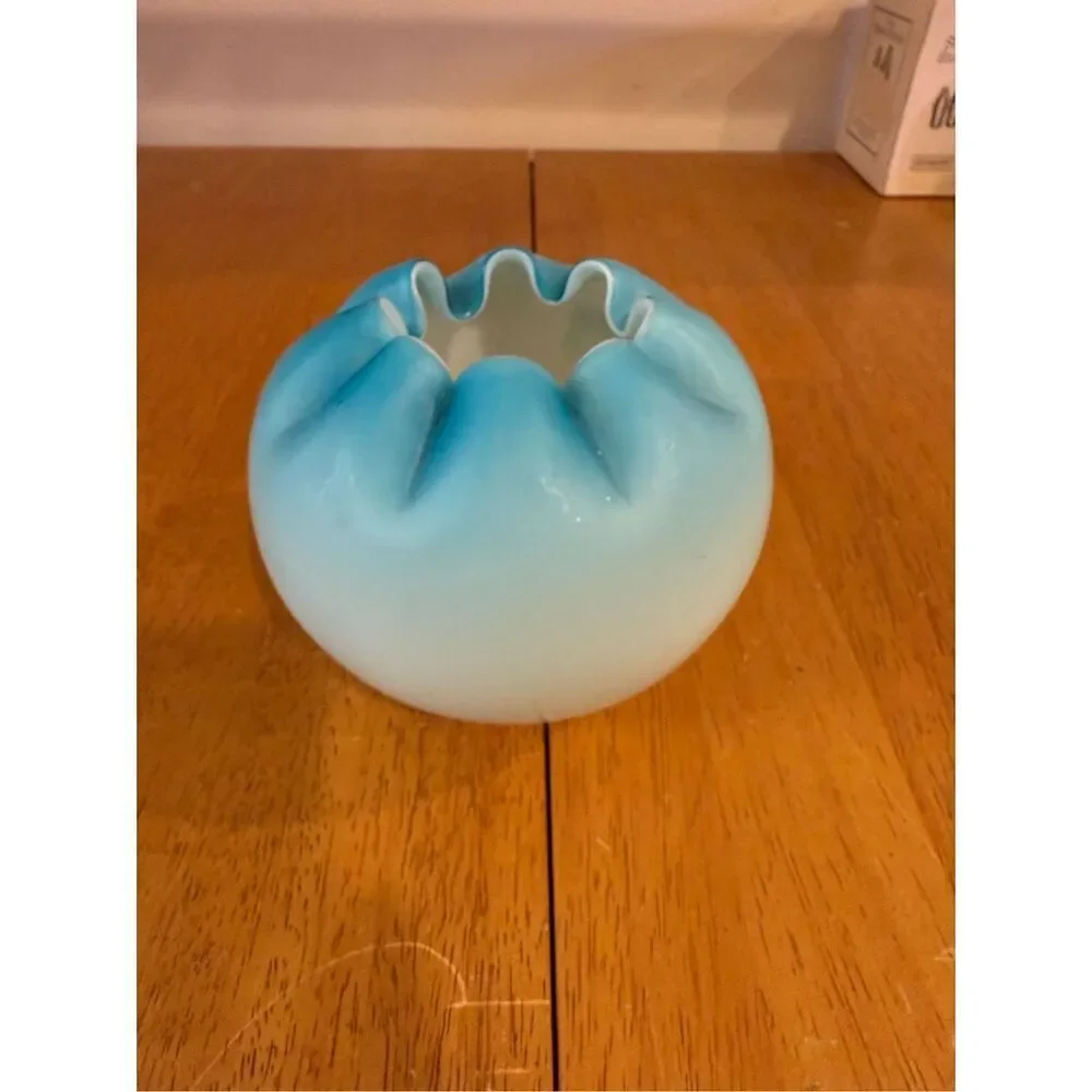 Fenton 1940's Powder Blue White Bowl Vase
